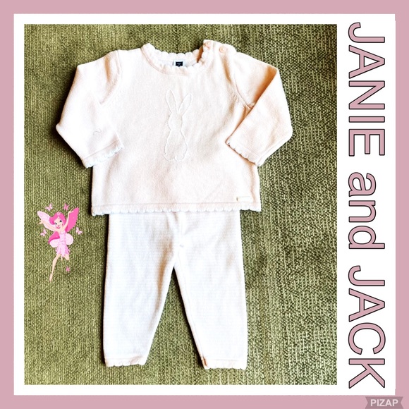 🐰JANIE and JACK BABY LIGHT PINK 2pc. BUNNY SWEATER SET - Picture 9 of 9